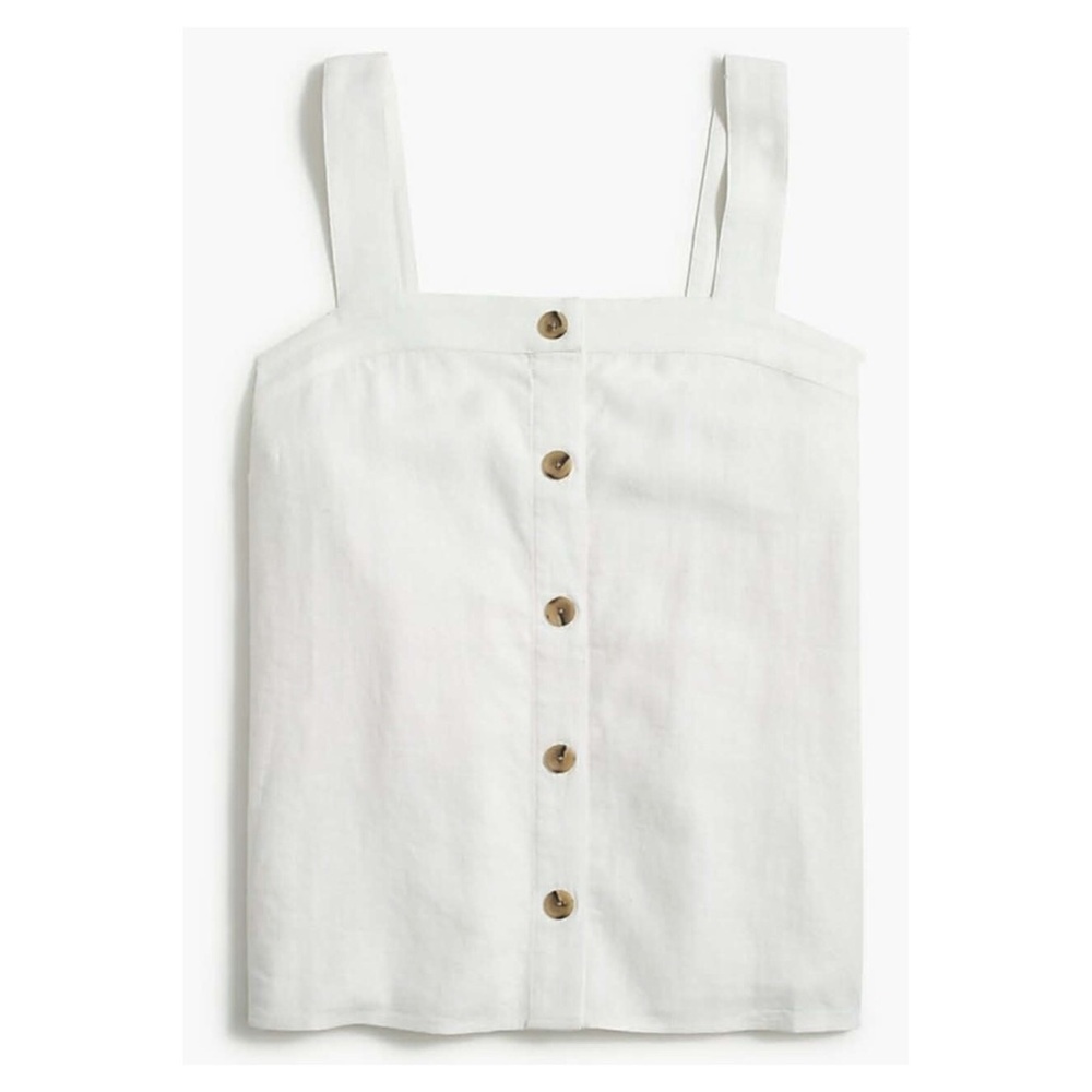 J. Crew White Linen Button-Front Tank Top